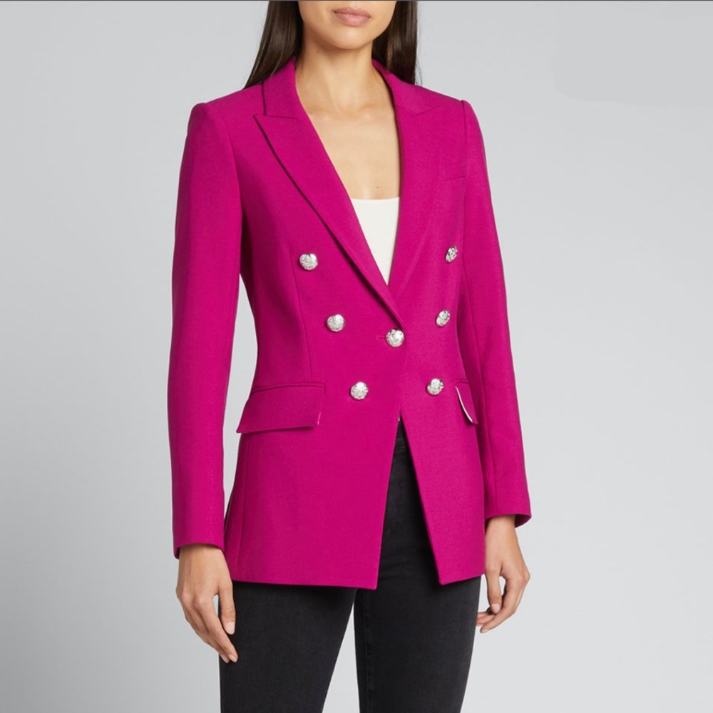 Veronica Beard Sz4 Mateo Dickie Blazer Jacket Magenta with Silver Buttons $695